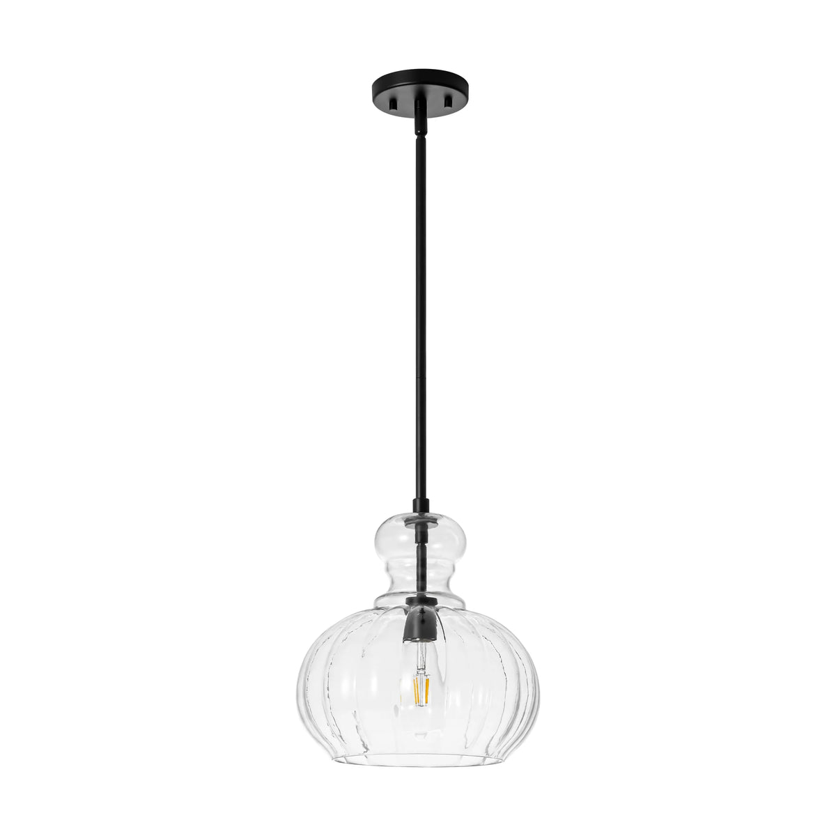 1-Light Dimmable Glass Farmhouse Pumpkin Shaded Pendant C3682