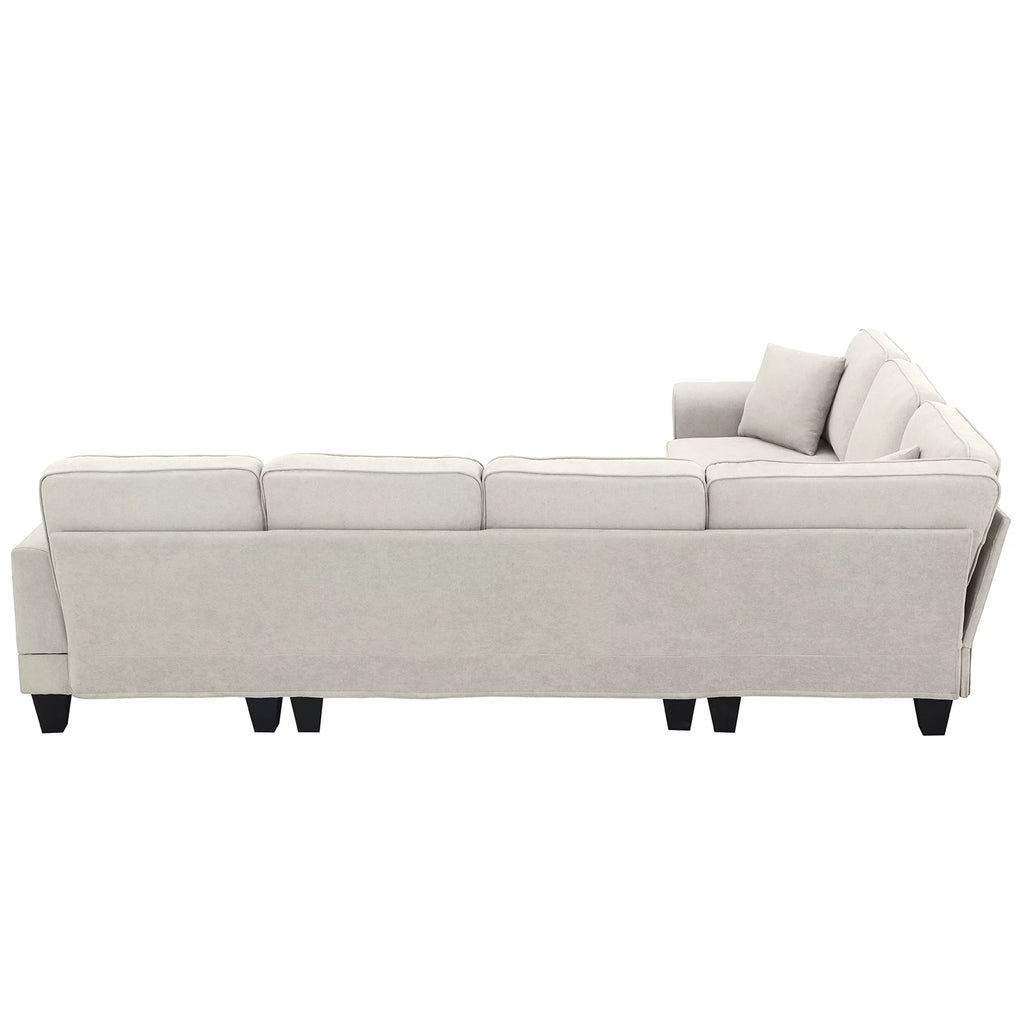 Beige U-Shaped 7-Seater Sectional Couch with Chaise B138291