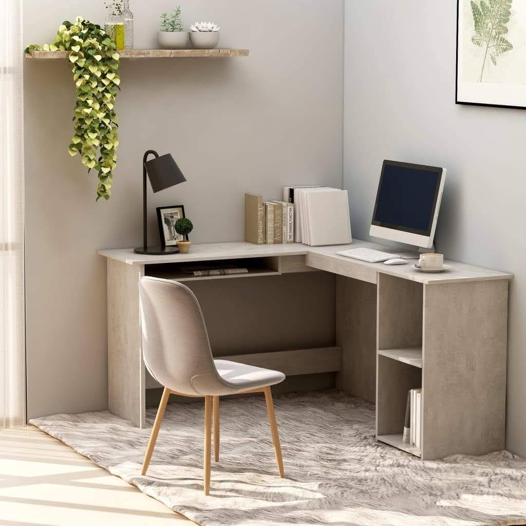 Concrete Gray L-Shaped Corner Desk Chipboard B97061