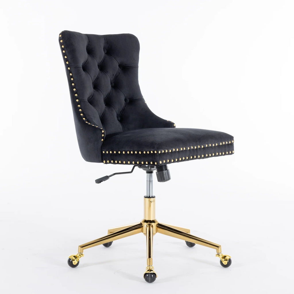 Black Velvet Office Chair with Golden Metal Base Z30196