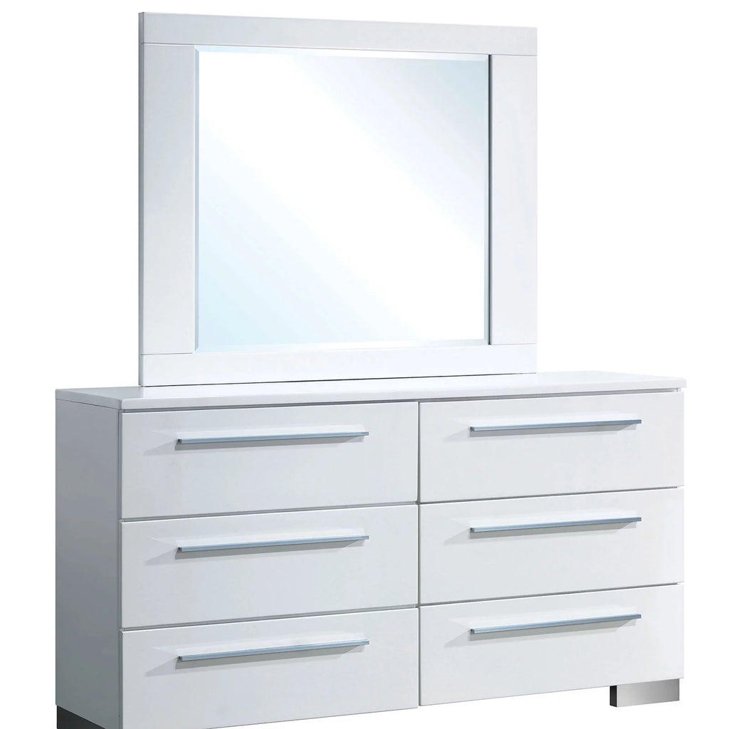 White Glossy Eastern King Size Bed Dresser Mirror Nightstand 4p Set E169