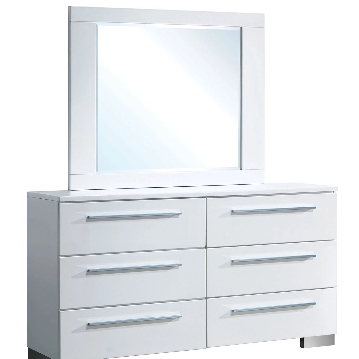 White Glossy Eastern King Size Bed Dresser Mirror Nightstand 4p Set E169