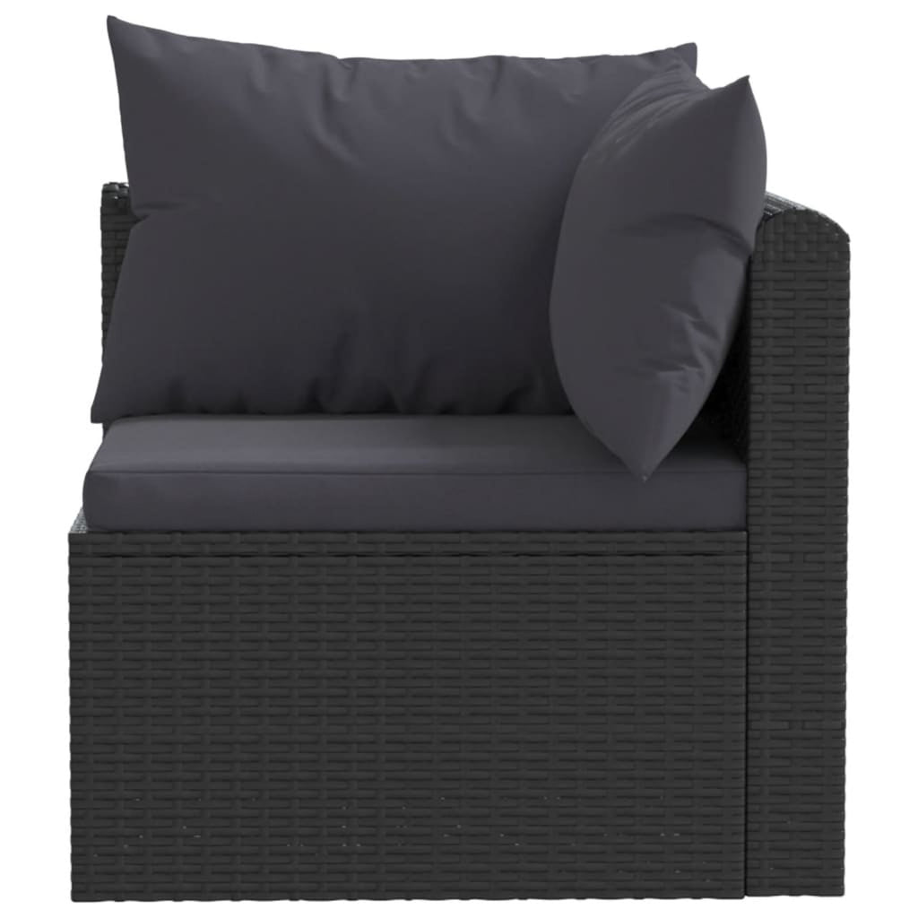 Black Poly Rattan 3 Piece Patio Sofa Set with Cushions H6145