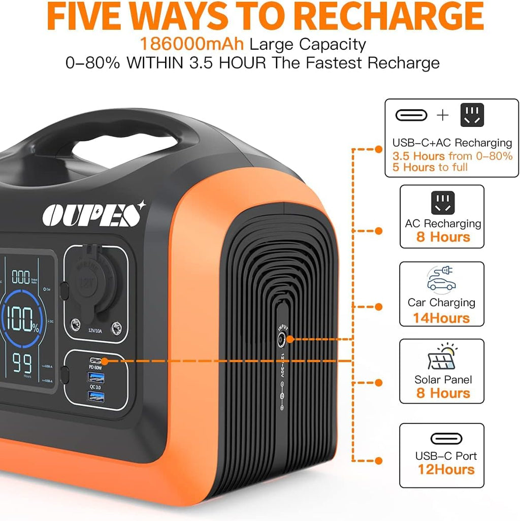 Portable Power Station 600W Solar Generator with 100W Panel 186000mAh Battery Backup J53663