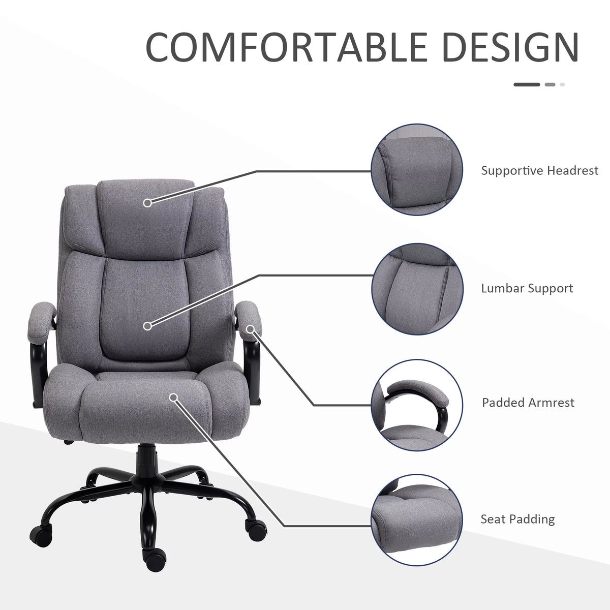 Light Grey Linen Fabric High Back Executive Office Chair V924901