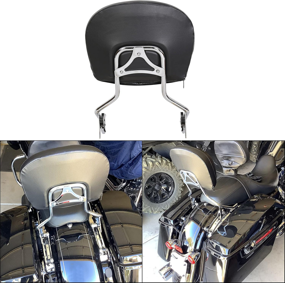 Detachable Passenger Backrest Sissy Bar Upright w/Pad Black Pack of 2 N25631