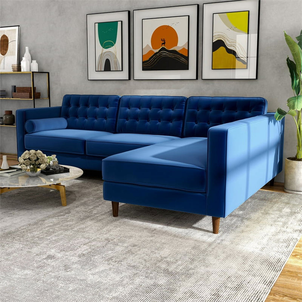 Blue Velvet L-Shaped Right-Facing Sectional X764495