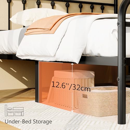 Full Size Black Metal Platform Bed Frame with Headboard and Footboard D408977