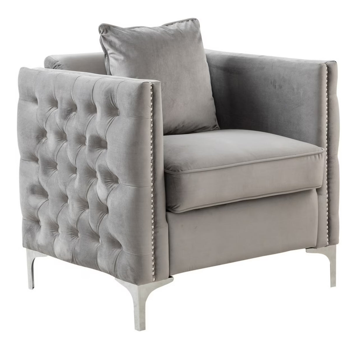 Gray Velvet Sofa Armchair with 1 Pillow B8369