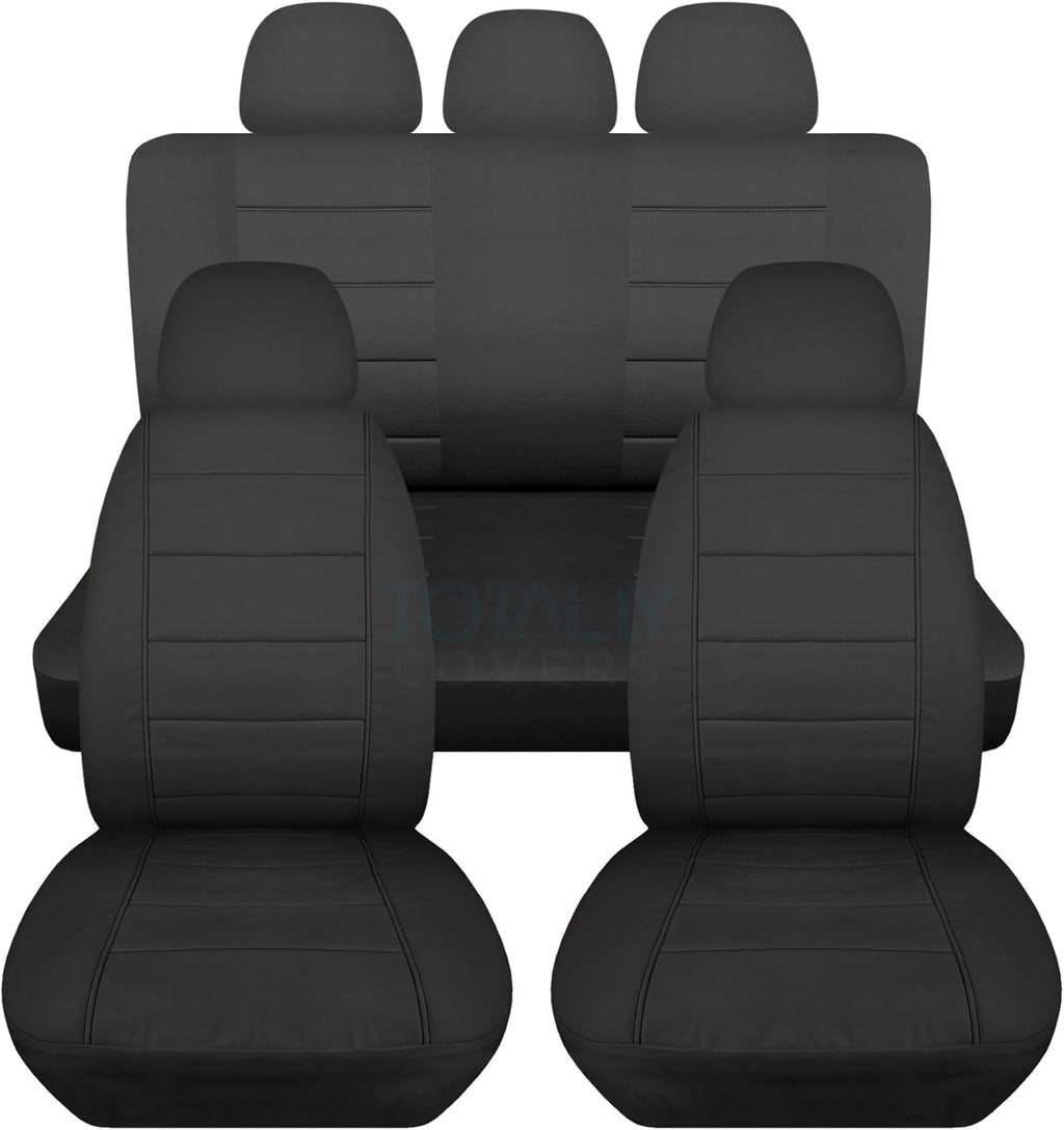 Charcoal Solid Car Seat Covers Full Set with 5 Headrest Covers E5783