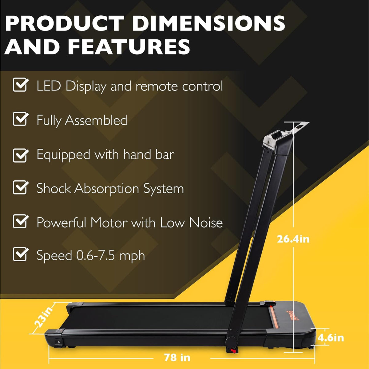 Under Desk Treadmill, 480W Foldable Motorized Exercise Machine with Bluetooth Speaker and LED Display G300