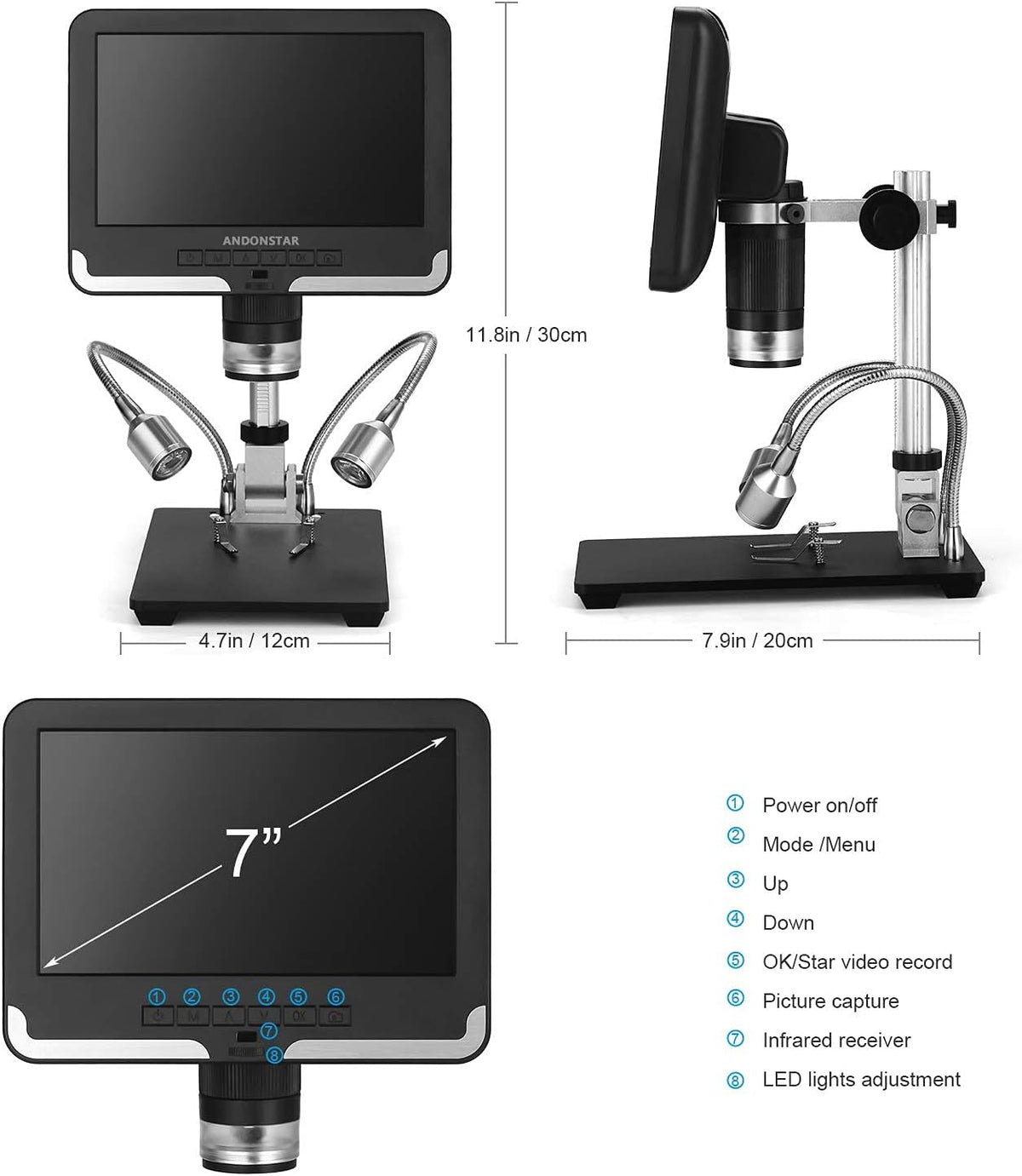 Black 7 inch LCD 1080P Digital Microscope with 200X Magnification M154541