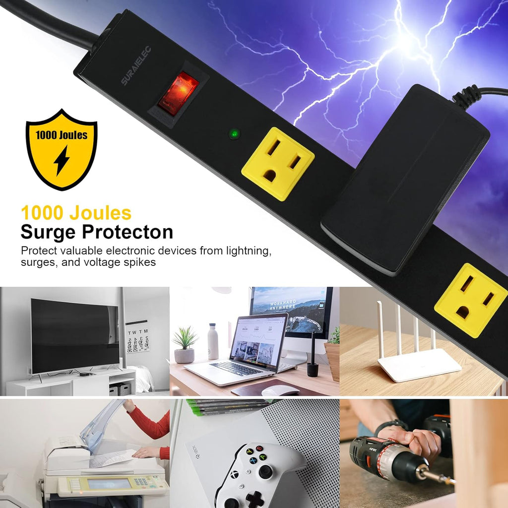 2-Pack 12 Outlet Metal Power Strip with 15 FT Cord Surge Protector Y151216