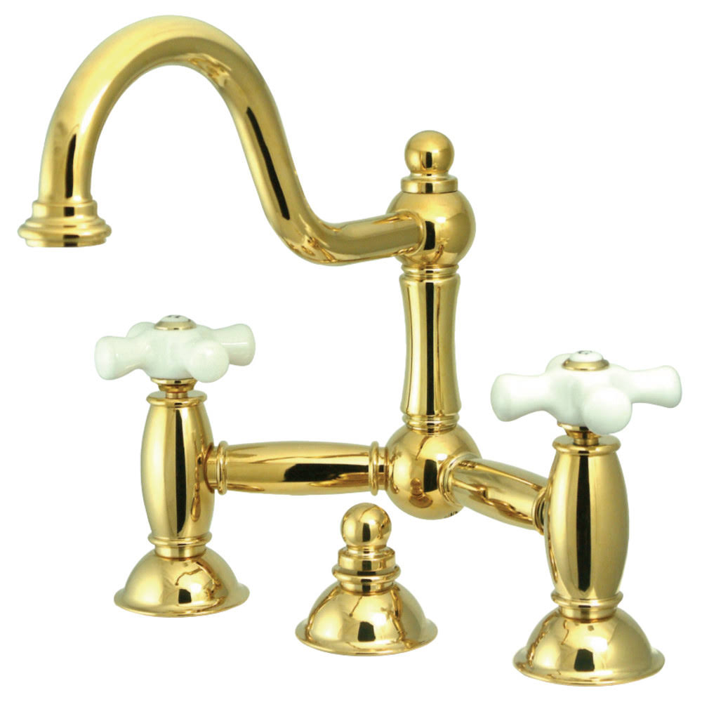 Polished Brass Lavatory Bridge Faucet with Brass Pop-Up N369