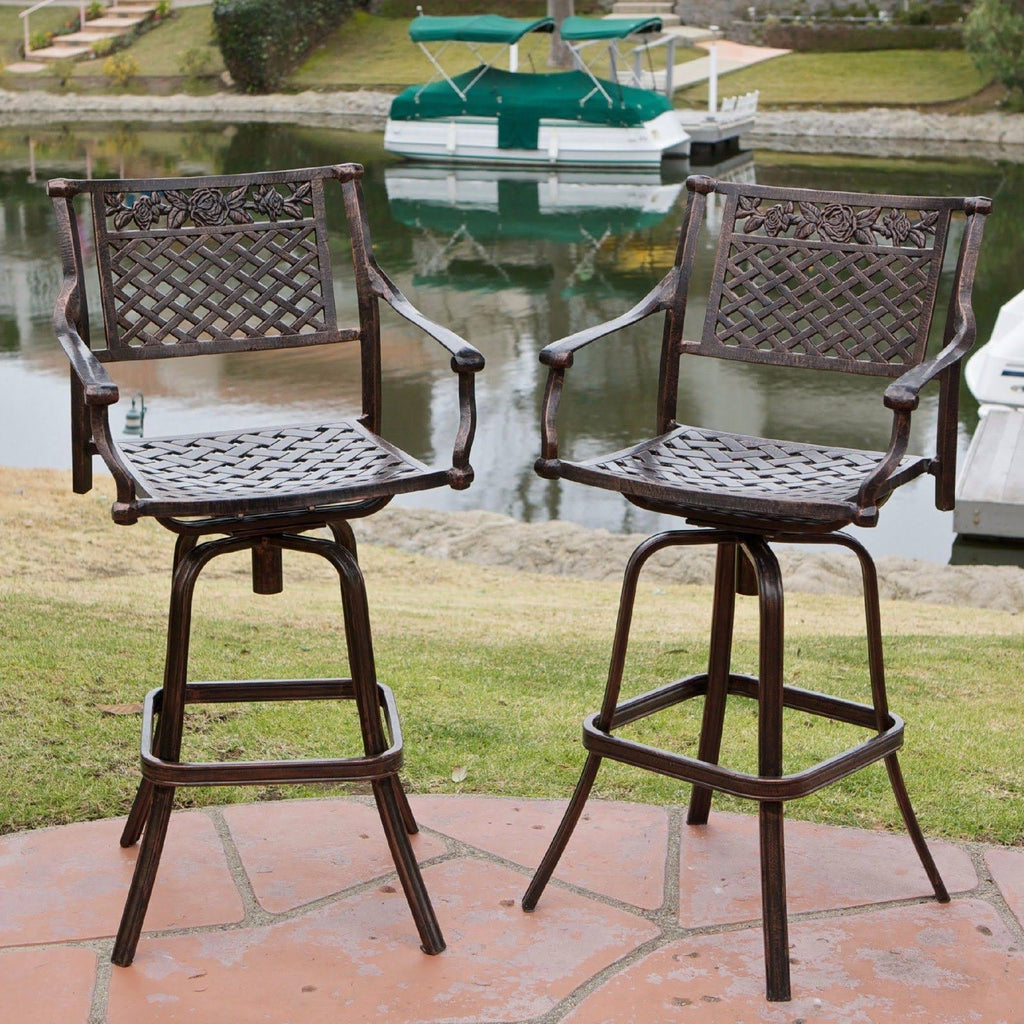 Set of 2 Cast Aluminum Patio Barstool Copper H444