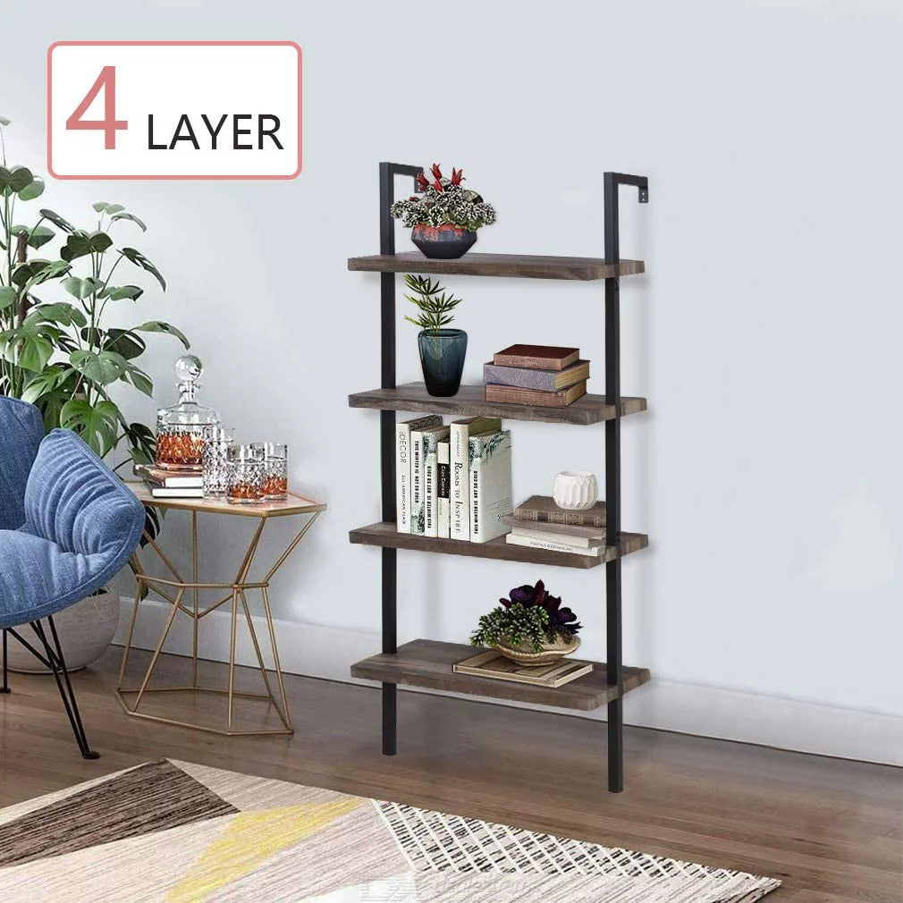 4 Shelf Wall Mount Bookshelf with Metal Frame B878