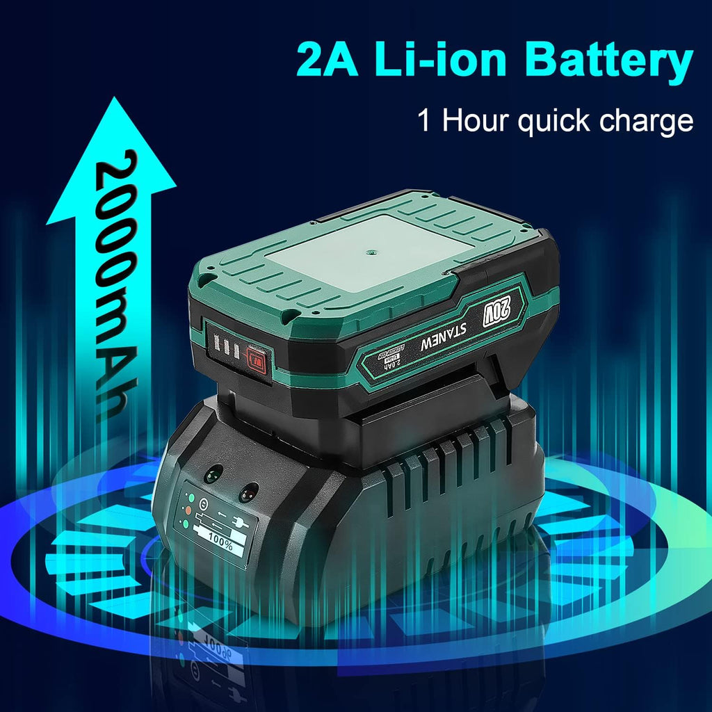 Cordless Hammer Drill Impact Driver with 20V 2.0Ah Li-ion Battery, 69 accessories, Carrying Case 2 Batteries and Charger V65279