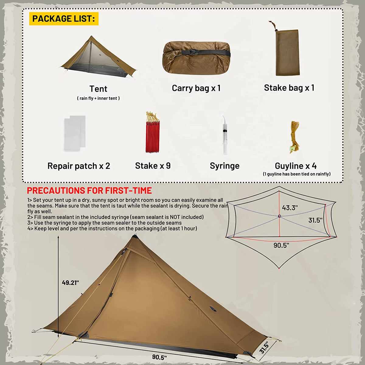 Lanshan Ultralight 3-Season Backpacking Tent V7034