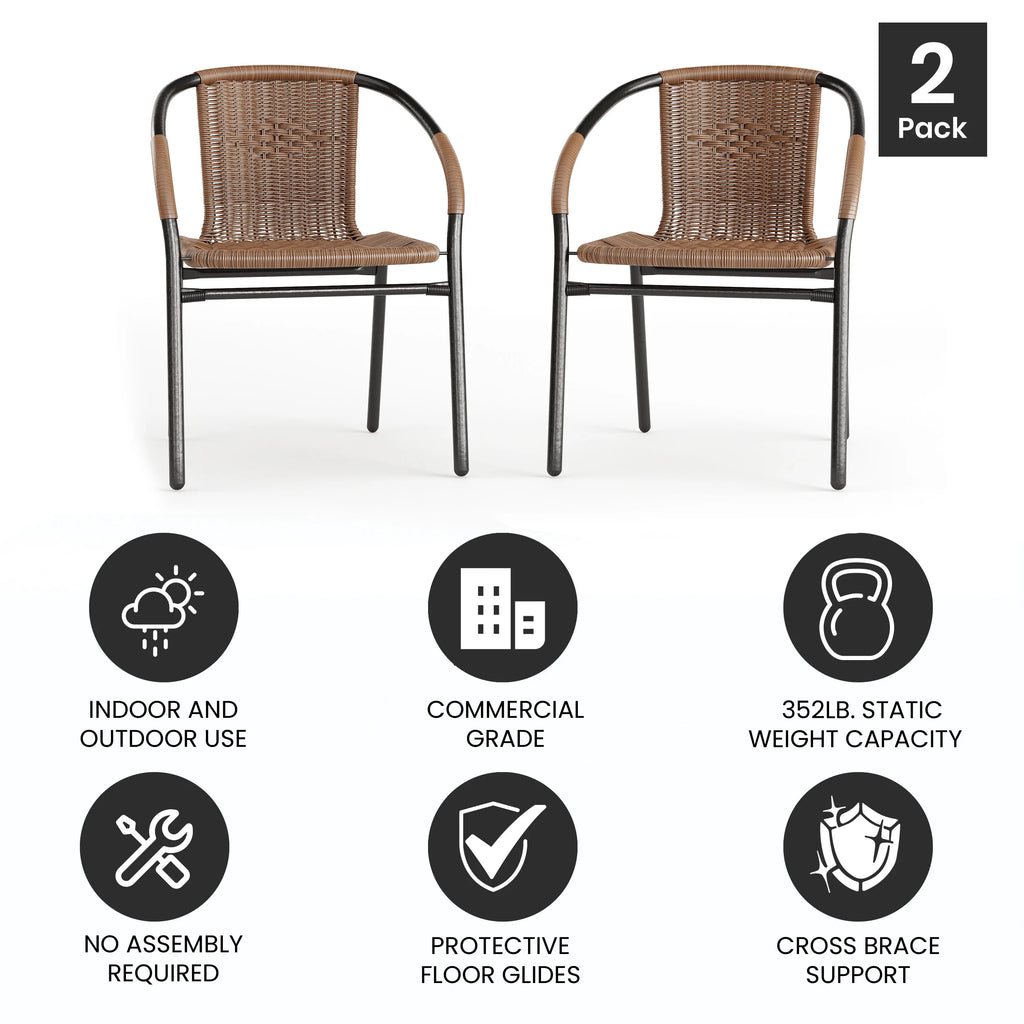 2 Pack Medium Brown Rattan Stack Chair U922