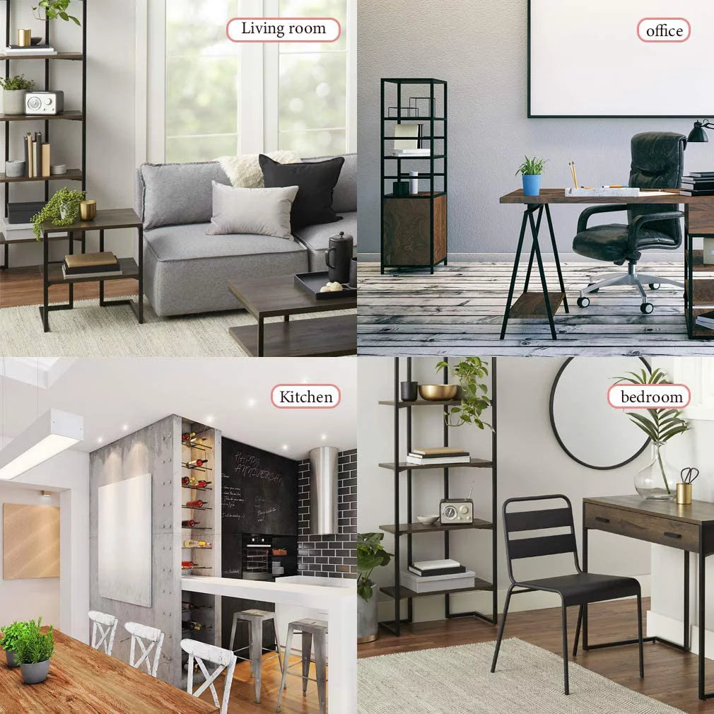 4 Shelf Wall Mount Bookshelf with Metal Frame B878