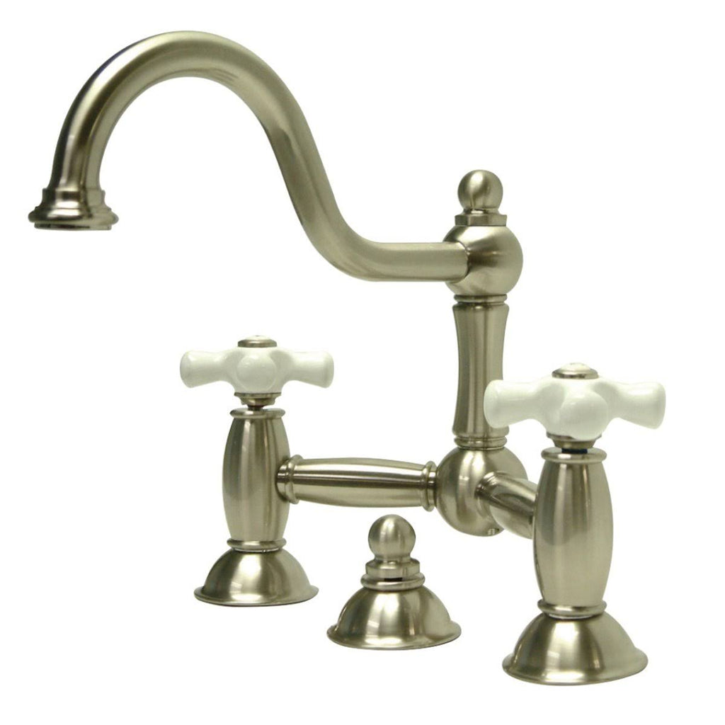 Polished Brass Lavatory Bridge Faucet with Brass Pop-Up N369