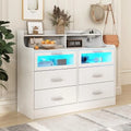 White 6 Drawer Wood Dresser with Charging Station Y210