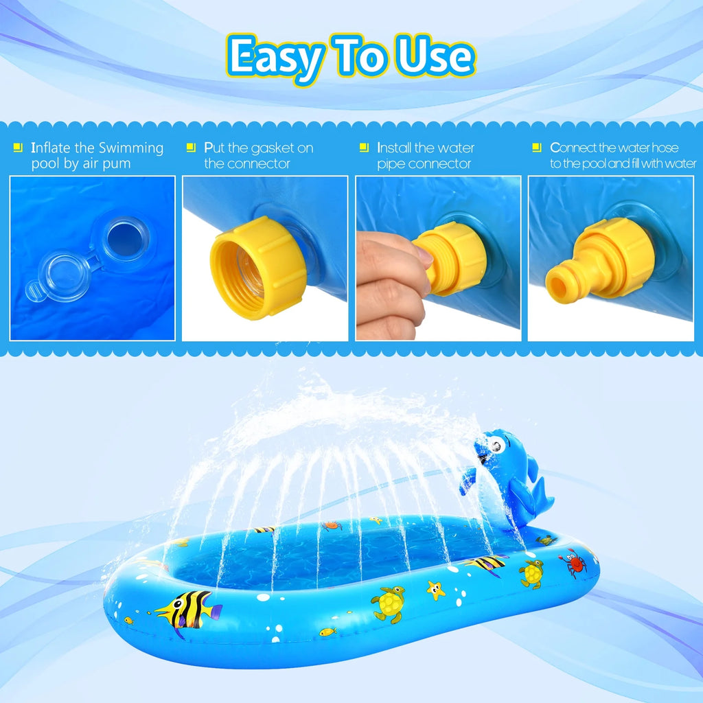 Dolphin Inflatable Sprinkler Pool 67 * 40in Kiddie Pool P205947
