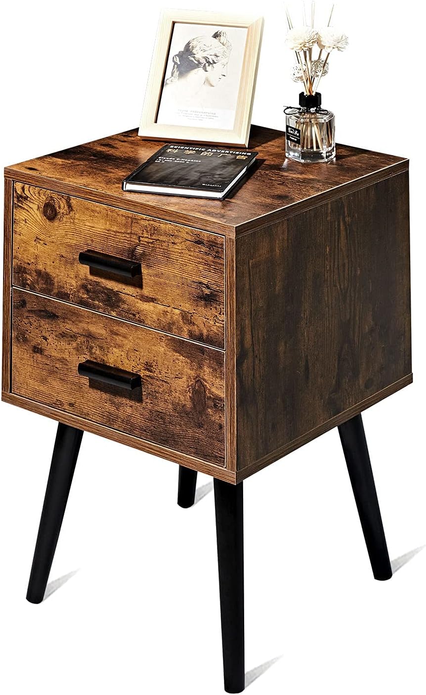 Rustic Brown Wooden Night Stand with 2 Drawers R379