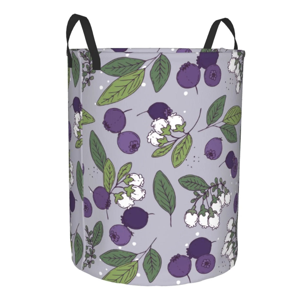 Blueberry Fruit Flower Art Pattern Collapsible Laundry Basket with Handles C978