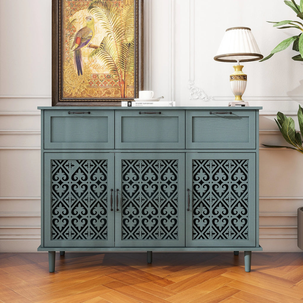 Dark Green 3 Door 3 Drawer Sideboard Storage Cabinet M685376