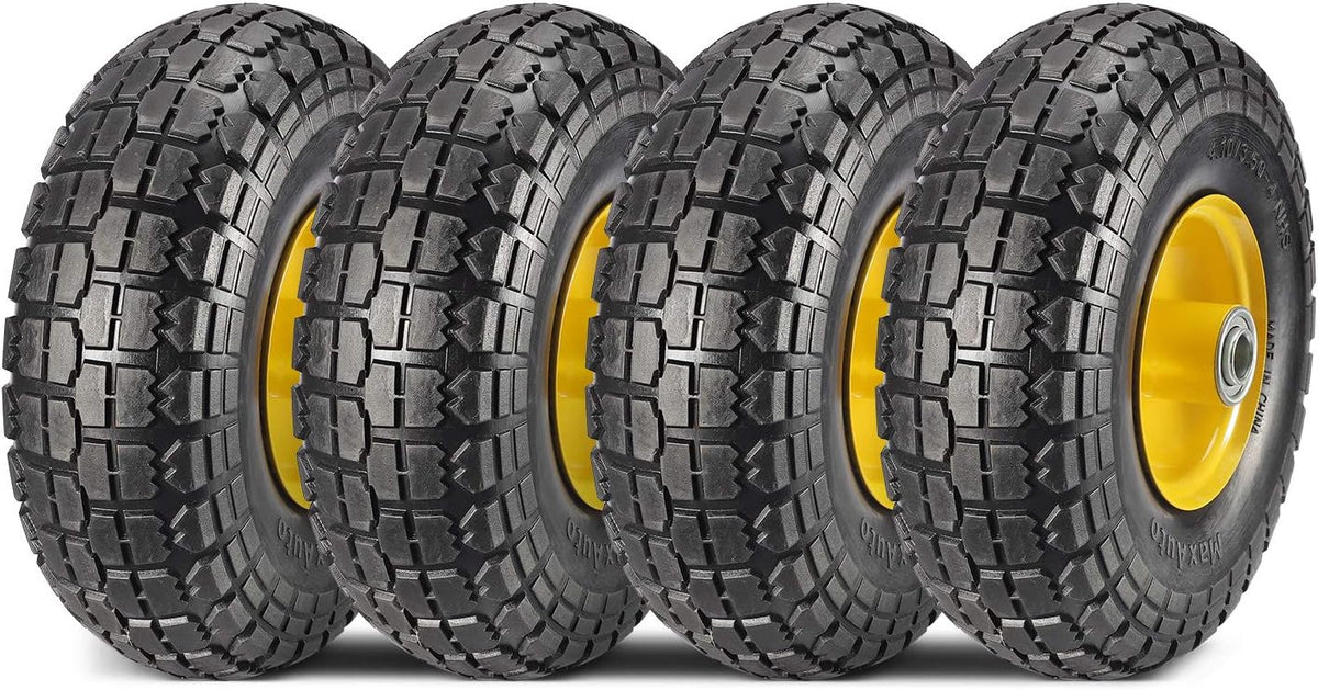 4 Pack 10 Inch Solid Rubber Tyre Wheels with Yellow Steel Hub I4754
