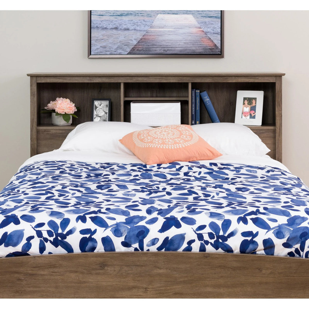 White Full/Queen Bookcase Headboard W554