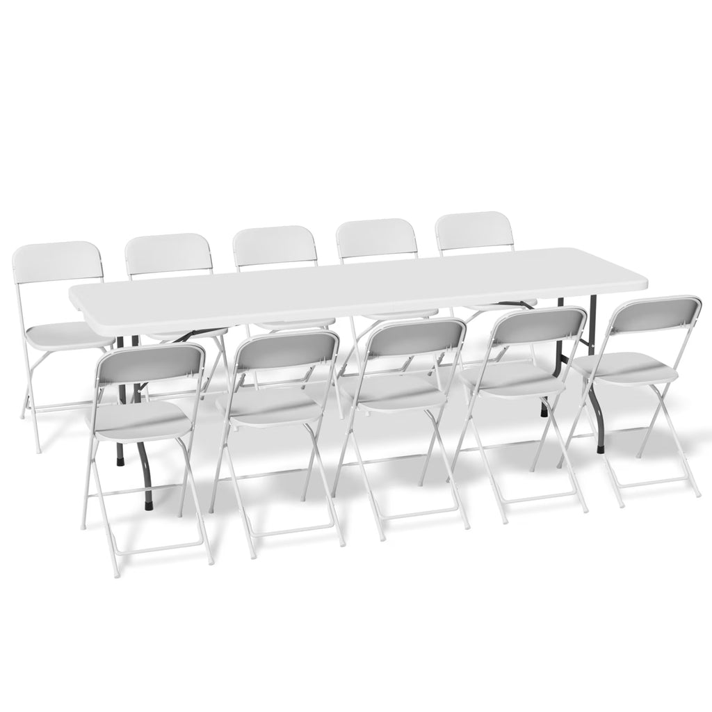 11-Piece 8 Ft Folding Dining Table with Chairs Set with Carry Handle M769557