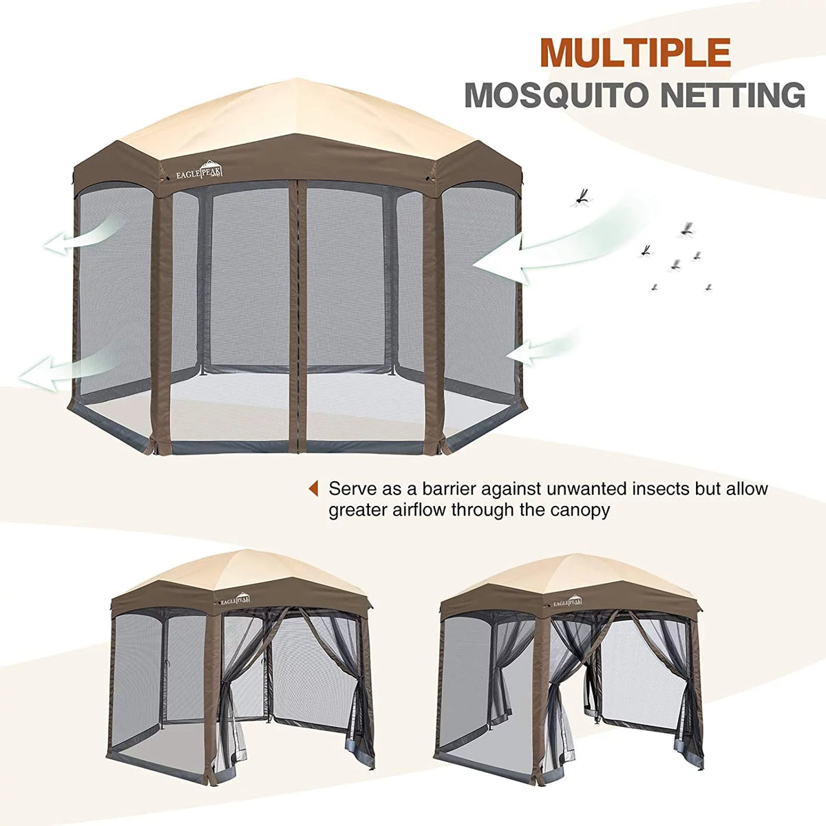 6 Sided Pop-Up Camping Gazebo with Mosquito Netting Q2197