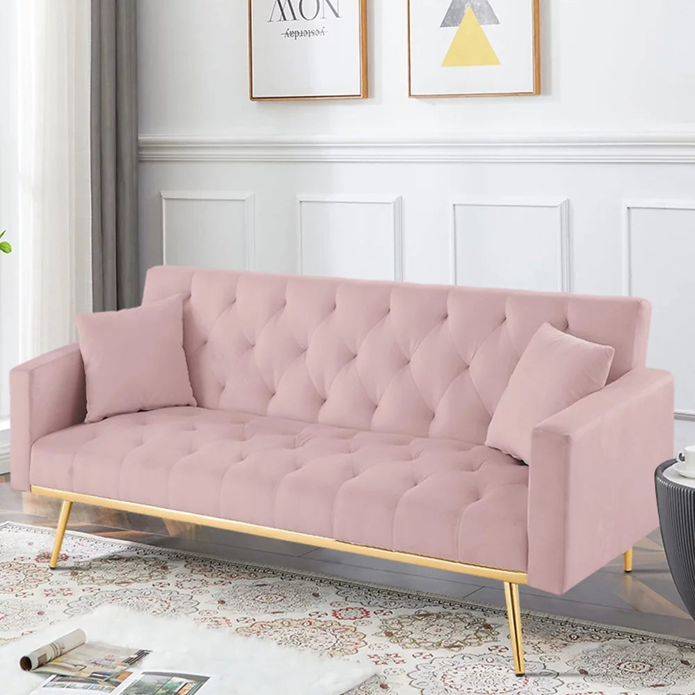 Pink Velvet Convertible Sofa Bed with 2 Pillows M60073