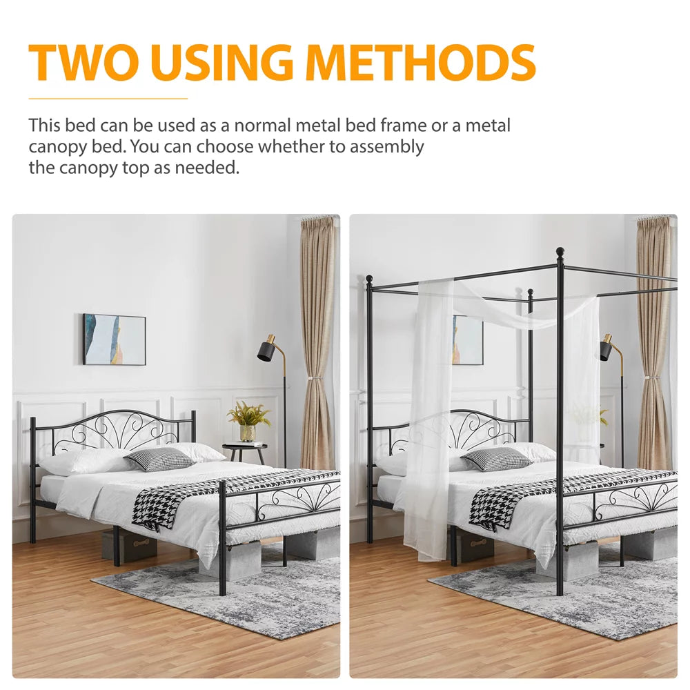Queen Size Black Metal Canopy Platform Bed U213549