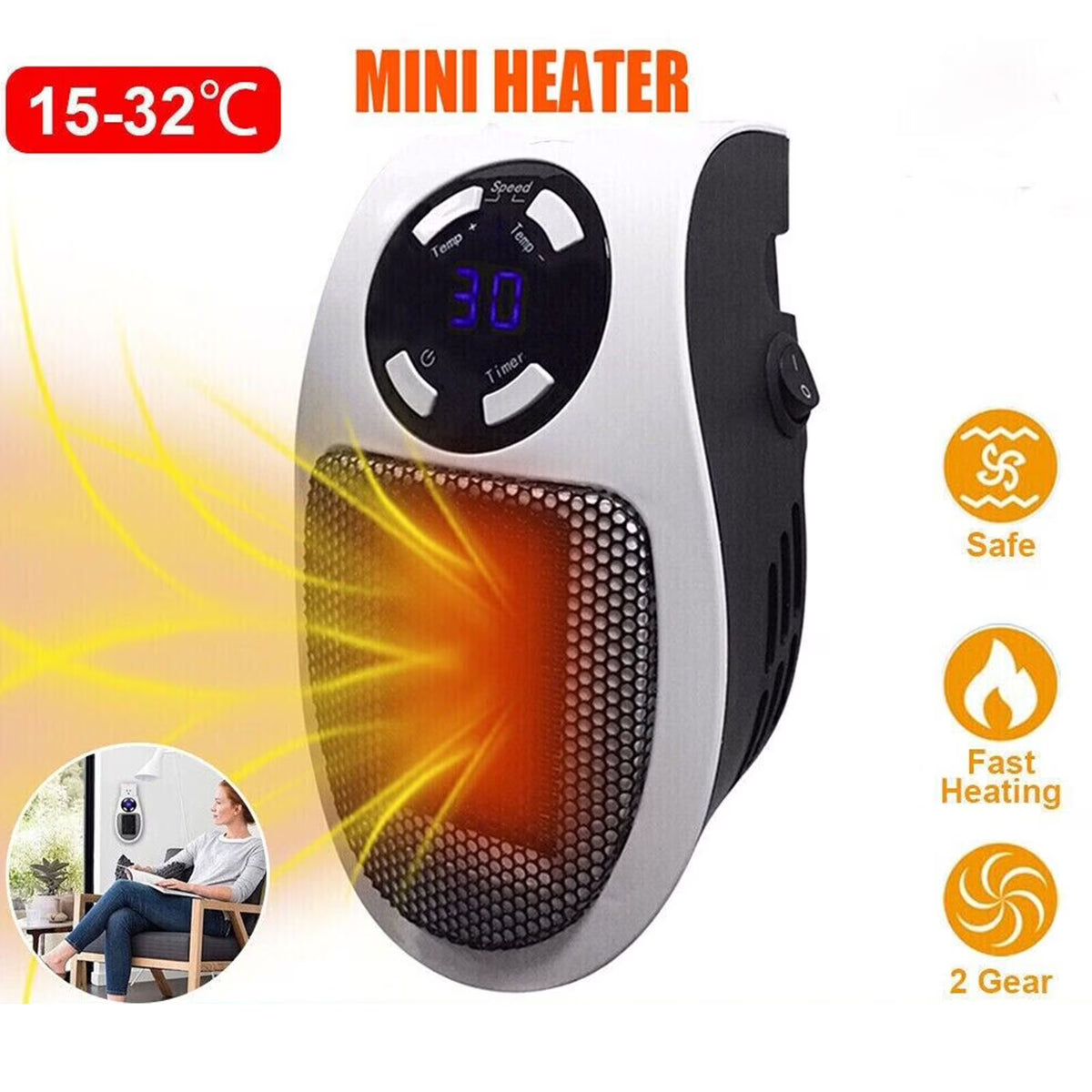 Portable Mini Electric Wall Heater with Timer U649