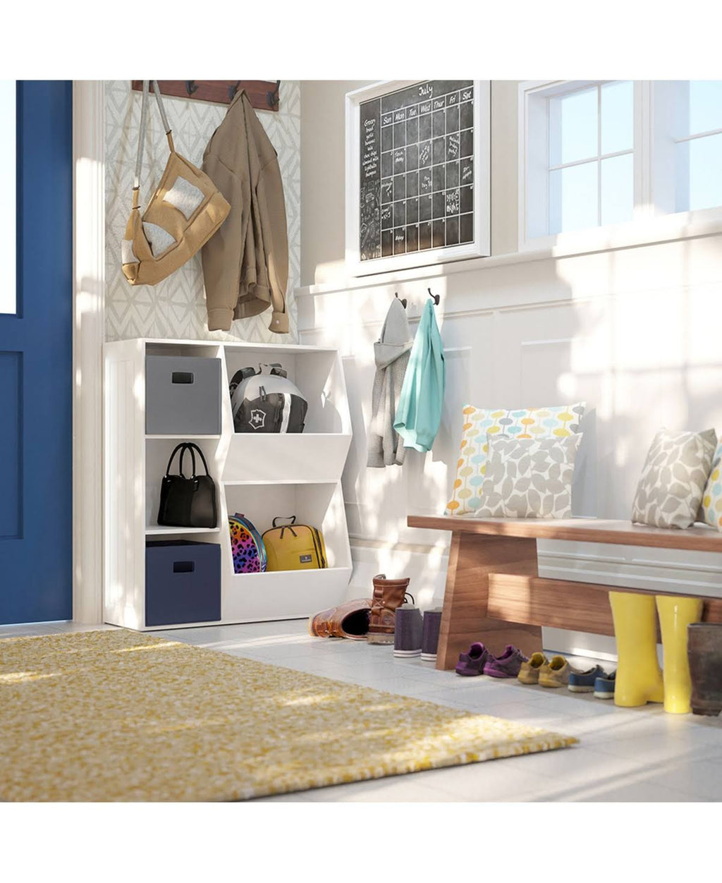 White 3-Cubby 2-Veggie Bin Floor Cabinet E6433
