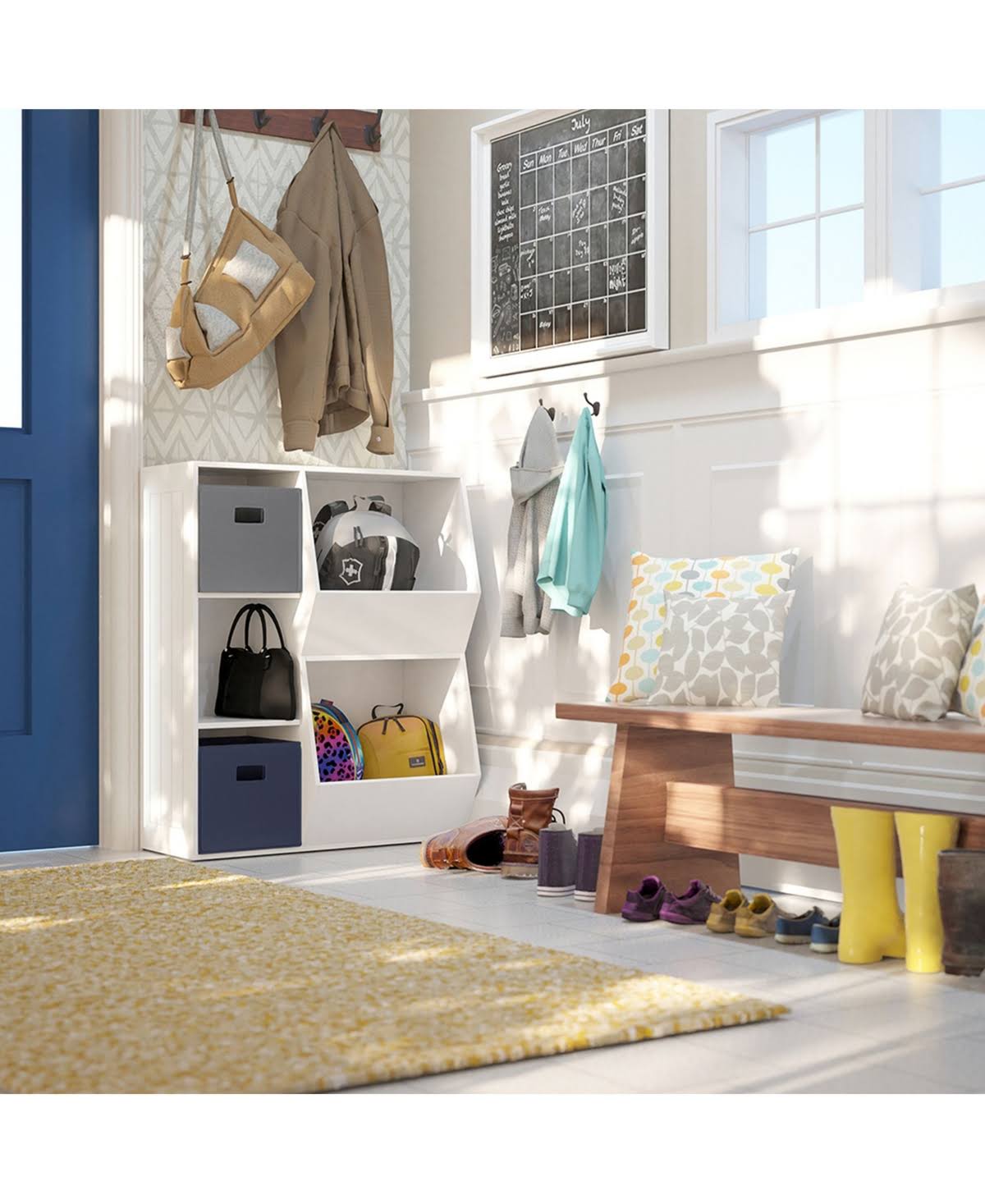 White 3-Cubby 2-Veggie Bin Floor Cabinet E6433