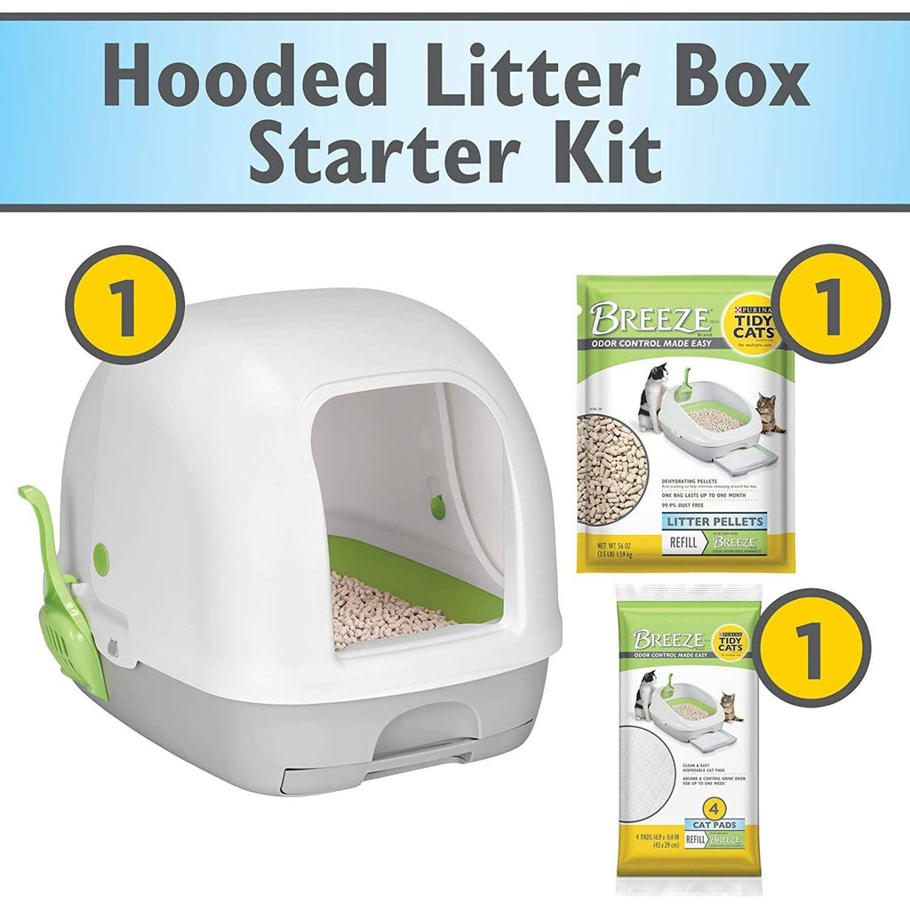 Hooded Cat Litter Box Starter Kit with Litter Pellets & Pads I529669