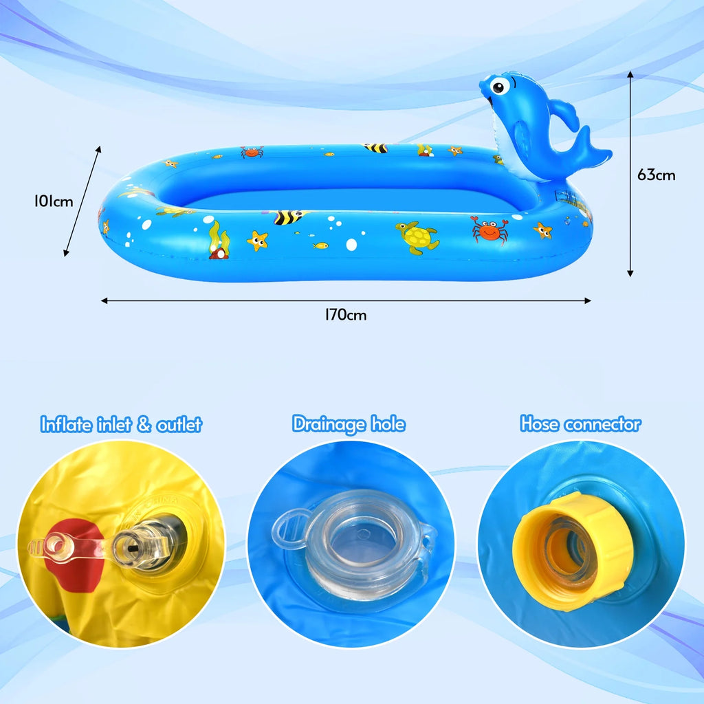 Dolphin Inflatable Sprinkler Pool 67 * 40in Kiddie Pool P205947