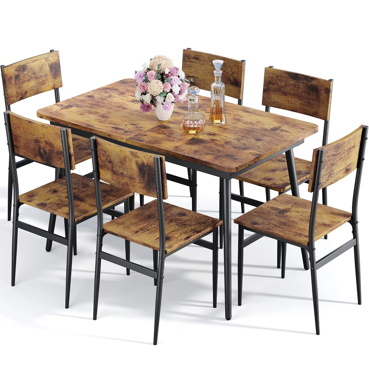 Extendable Kitchen Table Set for 4-6 People, 7-Piece Dining Table Set With 6 Chairs L51246