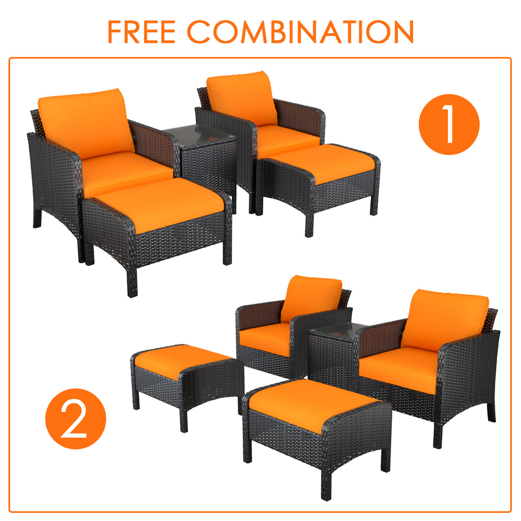 5 Piece Outdoor Rattan Wicker Patio Furniture Set with Ottoman and Coffee Table A146473