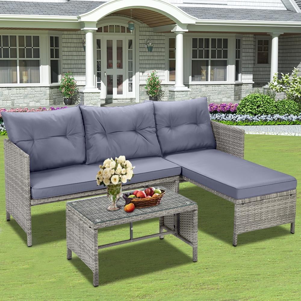 4 Piece PE Rattan Patio Sofa Set with Glass Table Z523039