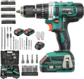 Cordless Hammer Drill Impact Driver with 20V 2.0Ah Li-ion Battery, 69 accessories, Carrying Case 2 Batteries and Charger V65279