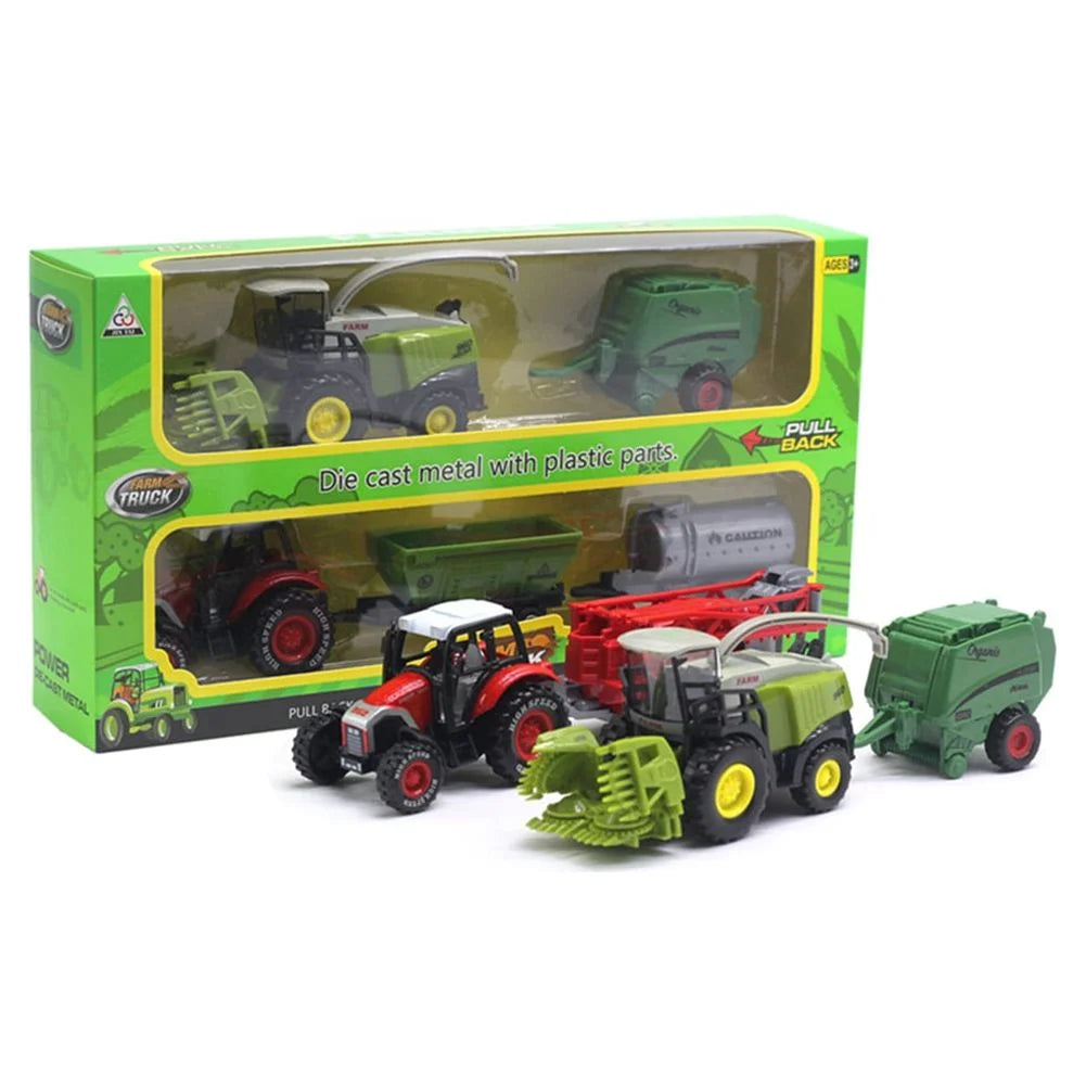 2Pcs 1/42 Diecast Tractor Harvester Farm Vehicle Car Model Toy P8746