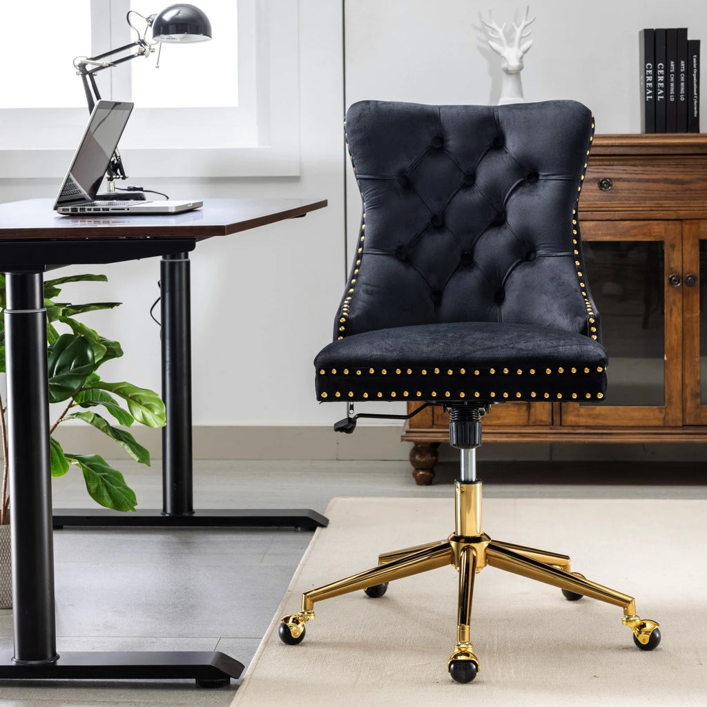 Black Velvet Office Chair with Golden Metal Base Z30196