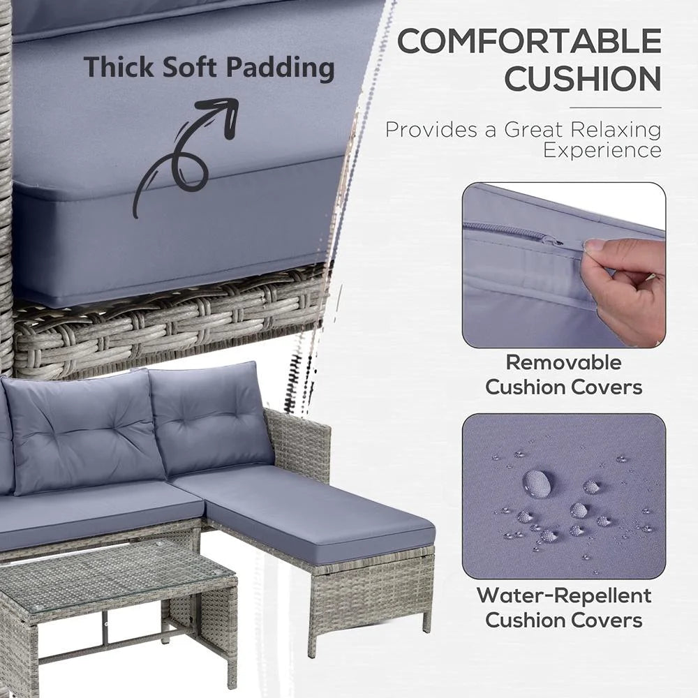 4 Piece PE Rattan Patio Sofa Set with Glass Table Z523039
