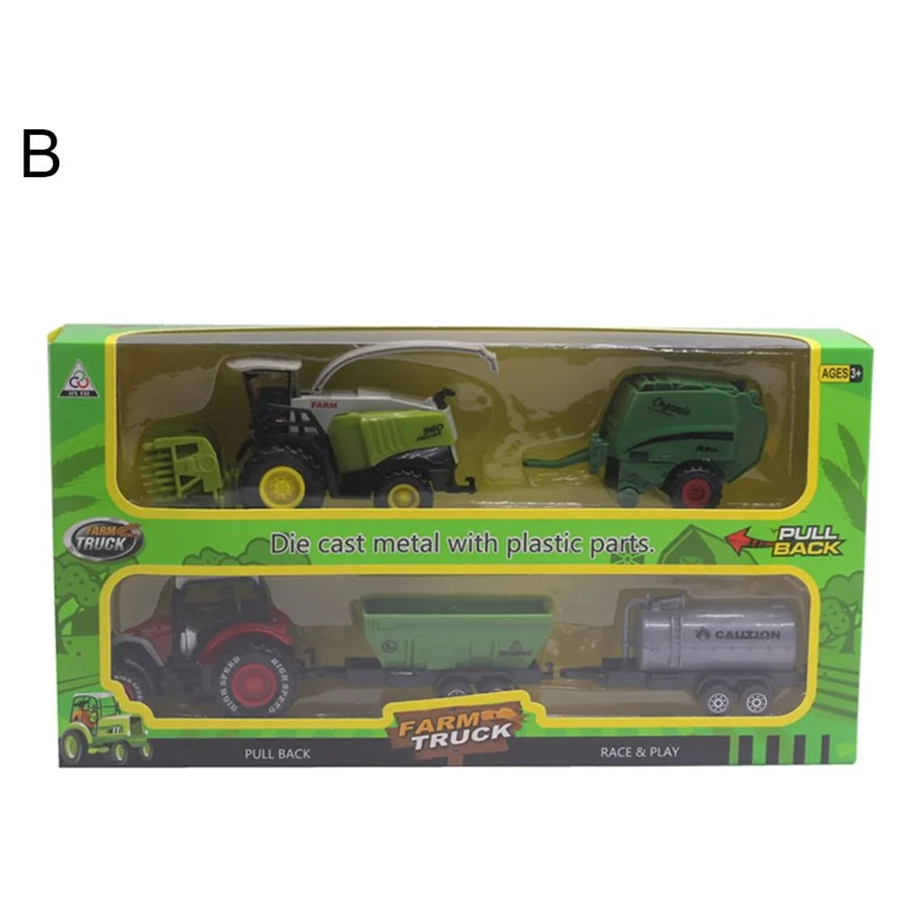 2Pcs 1/42 Diecast Tractor Harvester Farm Vehicle Car Model Toy P8746