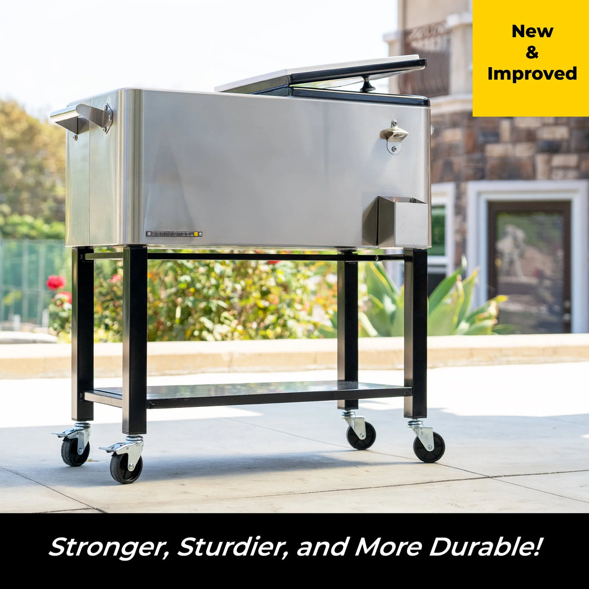 80-Qt Steel Rolling Patio Cooler with Removable Basin A803226